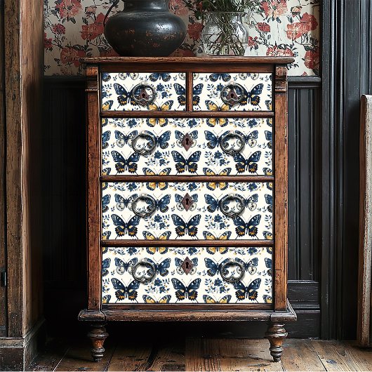 Boho Blue Floral Butterfly Decoupage Tissuepapier