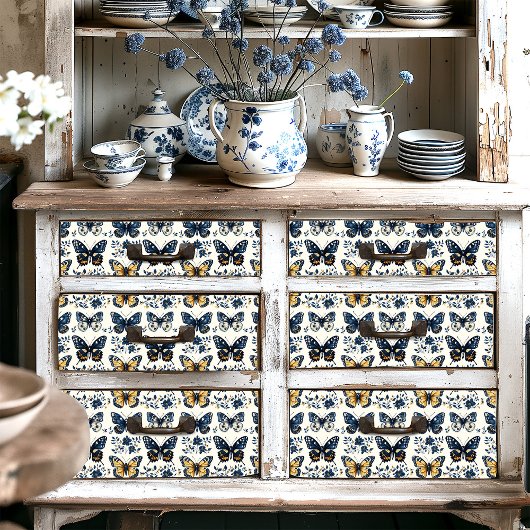 Boho Blue Floral Butterfly Decoupage Tissuepapier