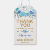 Boho Blue Floral Dreamcatcher Baby shower Favoriet Cadeaulabel (Voorkant)