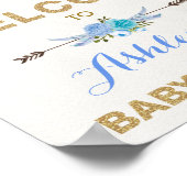 Boho Blue Floral Dreamweaver Baby shower Welkom Poster (Hoek)