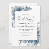 Boho Blue Floral Dusty Slate Pastel Wedding Invita Kaart (Voorkant / Achterkant)