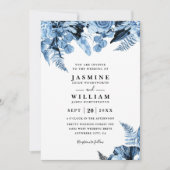 Boho Blue Floral Elegant Modern QR Code Wedding Kaart (Voorkant)