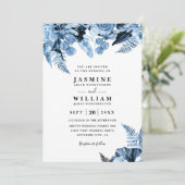 Boho Blue Floral Elegant Modern QR Code Wedding Kaart (Staand voorkant)