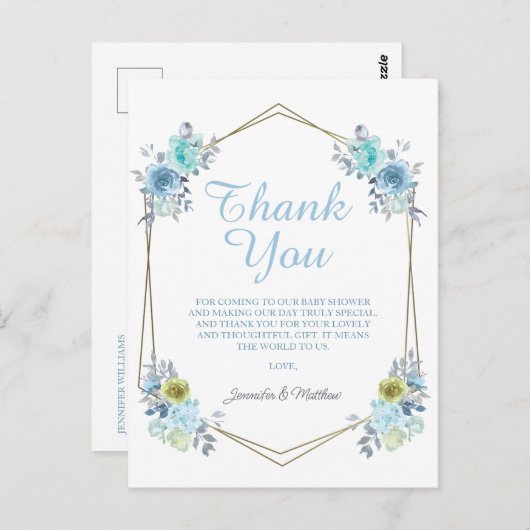 Boho Blue Floral Het is een Jongen Baby shower Dan Briefkaart (Voorkant / Achterkant)