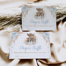 Boho Blue Floral Highland Koe Luier Raffle Informatiekaartje