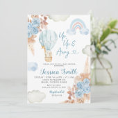 Boho Blue Floral Hot Air Ballon Baby shower Kaart (Staand voorkant)