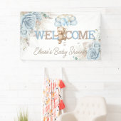 Boho Blue Floral Pampas Beer Baby shower Welkom Spandoek (Insitu)