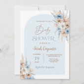 Boho Blue Floral Pampas Grass Baby shower Boy Kaart (Voorkant)
