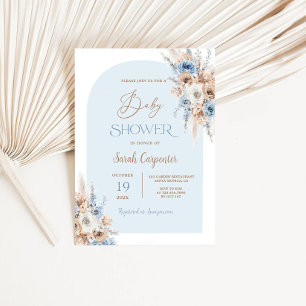 Boho Blue Floral Pampas Grass Baby shower Boy Kaart