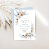 Boho Blue Floral Pampas Grass Baby shower Boy Kaart