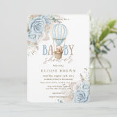 Boho Blue Floral Pampas Teddy Bear Baby shower Kaart (Staand voorkant)