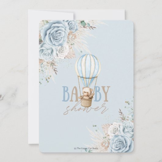 Boho Blue Floral Pampas Teddy Bear Baby shower Kaart (Achterkant)