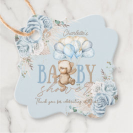 Boho Blue Floral Pampas Teddy Bear Boy Baby shower Bedankjes Labels