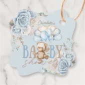 Boho Blue Floral Pampas Teddy Bear Boy Baby shower Bedankjes Labels (Achterkant)