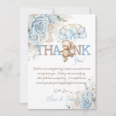 Boho Blue Floral Pampas Teddy Bear Boy Baby shower Bedankkaart (Voorkant)