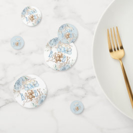 Boho Blue Floral Pampas Teddy Bear Boy Baby shower Confetti