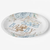 Boho Blue Floral Pampas Teddy Bear Boy Baby shower Papieren Bordje (Gekanteld)