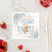 Boho Blue Floral Pampas Teddy Bear Boy Baby shower Servet (Insitu)