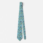 Boho Blue FLoral Retro Pattern Stropdas (Voorkant)
