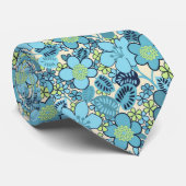 Boho Blue FLoral Retro Pattern Stropdas (Opgerold)