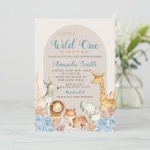 Boho Blue Floral Safari Baby shower Uitnodiging (Staand voorkant)