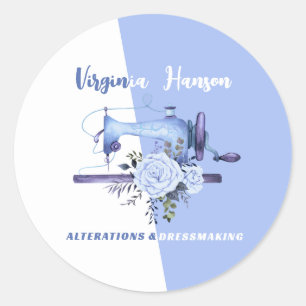 Boho Blue Floral Seamstress Naaimachine Tailor Ronde Sticker
