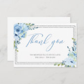 Boho Blue floral Silver baby shower bedankt je kaa Informatiekaartje (Voorkant / Achterkant)