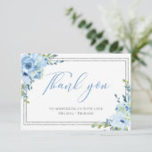 Boho Blue floral Silver baby shower bedankt je kaa Informatiekaartje (Staand voorkant)