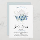 Boho Blue Floral Tea Baby brouwt Baby shower Kaart (Voorkant / Achterkant)