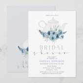 Boho Blue Floral Tea Party Vrijgezellenfeest Kaart (Voorkant / Achterkant)