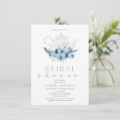 Boho Blue Floral Tea Party Vrijgezellenfeest Kaart (Staand voorkant)