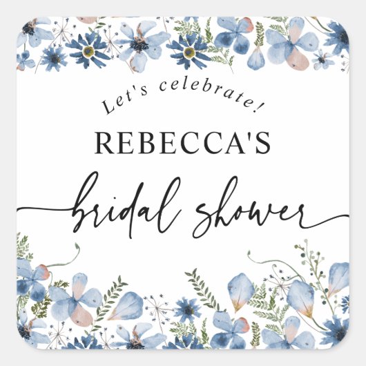 Boho Blue Floral Vrijgezellenfeest Round Envelope  Vierkante Sticker (Voorkant)