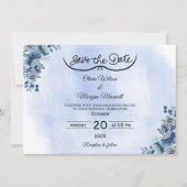 Boho Blue Floral Wedding Bewaar de datum Kaart (Voorkant)