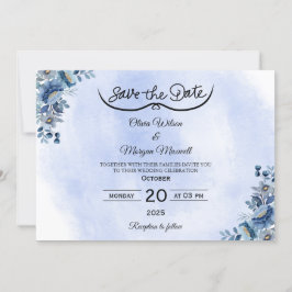 Boho Blue Floral Wedding Bewaar de datum Kaart