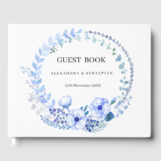 Boho Blue Floral Wedding Guest Book Gastenboek (Voorkant)