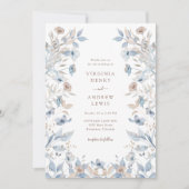 Boho Blue Floral Wedding Kaart (Voorkant)