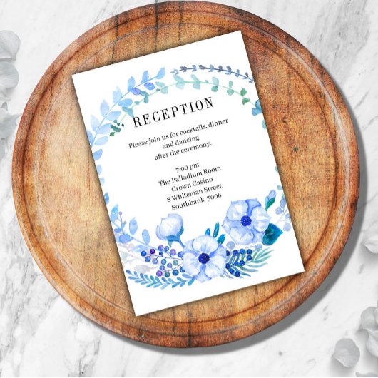 Boho Blue Floral Wedding Reception Kaart