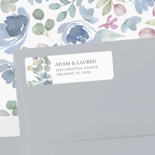 Boho Blue Floral Wedding Return Address Etiket