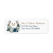 Boho Blue Floral Wreath Monogram Retouradres Etiket (Voorkant)