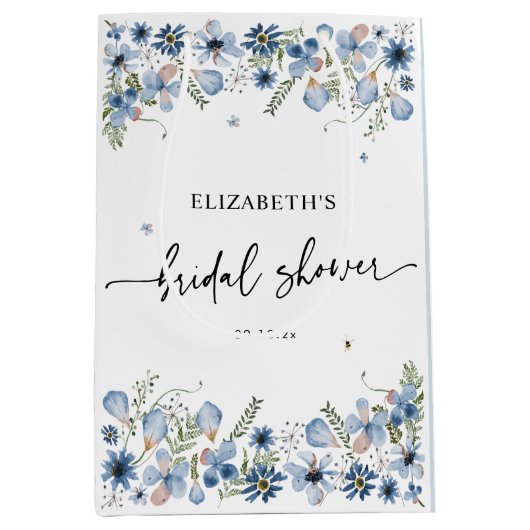 Boho Blue Florals Vrijgezellenfeest Medium Gift Ba Medium Cadeauzakje (Voorkant)