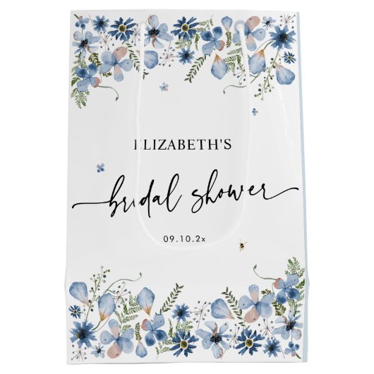 Boho Blue Florals Vrijgezellenfeest Medium Gift Ba Medium Cadeauzakje (Achterkant)