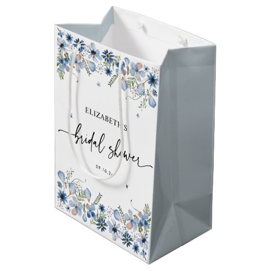 Boho Blue Florals Vrijgezellenfeest Medium Gift Ba Medium Cadeauzakje (Achterkant Gekanteld)