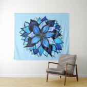 Boho Blue Flower Mandala Artsy Wandkleed (In Situ (horizontaal))