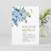 Boho Blue Flower waterverf verjaardagsbrunch Kaart (Staand voorkant)