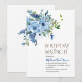 Boho Blue Flower waterverf verjaardagsbrunch Kaart (Voorkant / Achterkant)