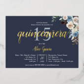 Boho Blue Flowers Dried Leaves Quinceanera Folie Uitnodiging (Voorkant)