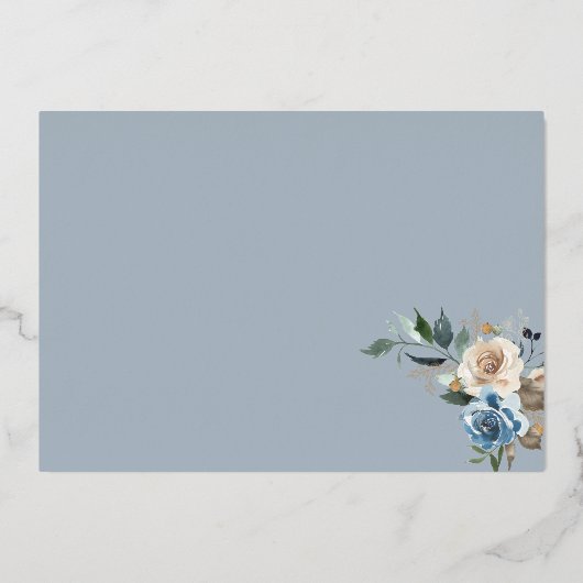 Boho Blue Flowers Dried Leaves Wedding Folie Invit Folie Uitnodiging (Achterkant)