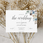 Boho Blue Flowers Dried Leaves Wedding Invitation Kaart<br><div class="desc">Boho trouwuitnodiging bevat stoffige blauwe en neutrale beige bloemen met gedroogde bladeren.</div>