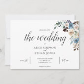 Boho Blue Flowers Dried Leaves Wedding Invitation Kaart (Voorkant)