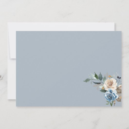 Boho Blue Flowers Dried Leaves Wedding Invitation Kaart (Achterkant)